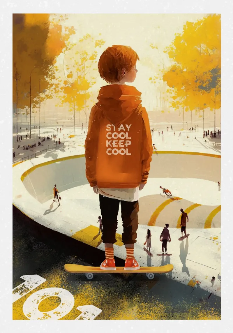 Skater Boy poster con telaio in alluminio da lazydaypaper