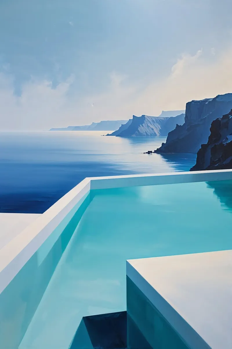 Minimalist pool and rugged coastline carta hahnemühle da AlbertKlee