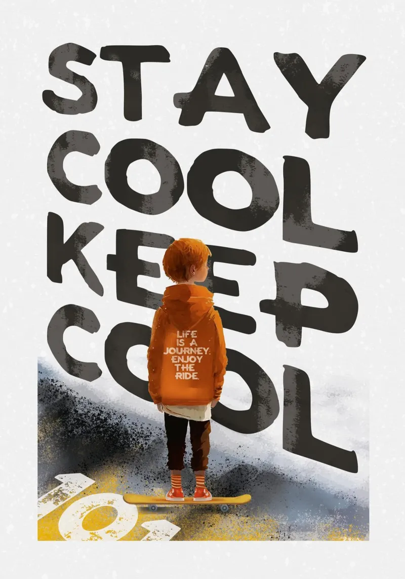 Skater Boy Stay Cool poster con telaio in legno da lazydaypaper