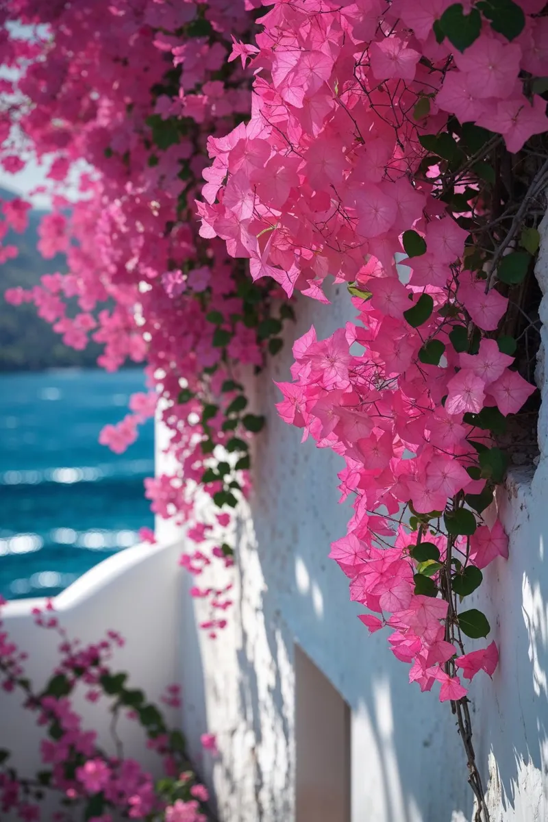 Floral Oasis Overlooking the Ocean Acryl-Glas von AlbertKlee