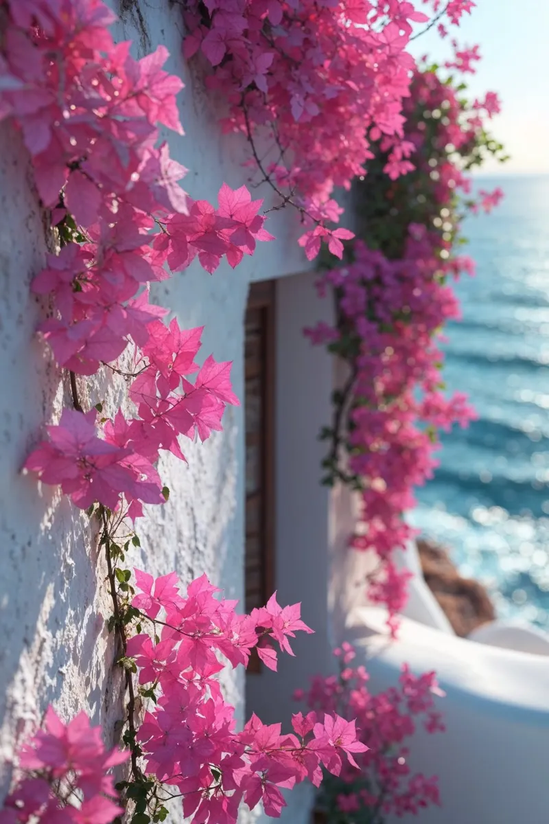 Sunlit Bougainvillea and Azure Backdrop alluminio dibond da AlbertKlee