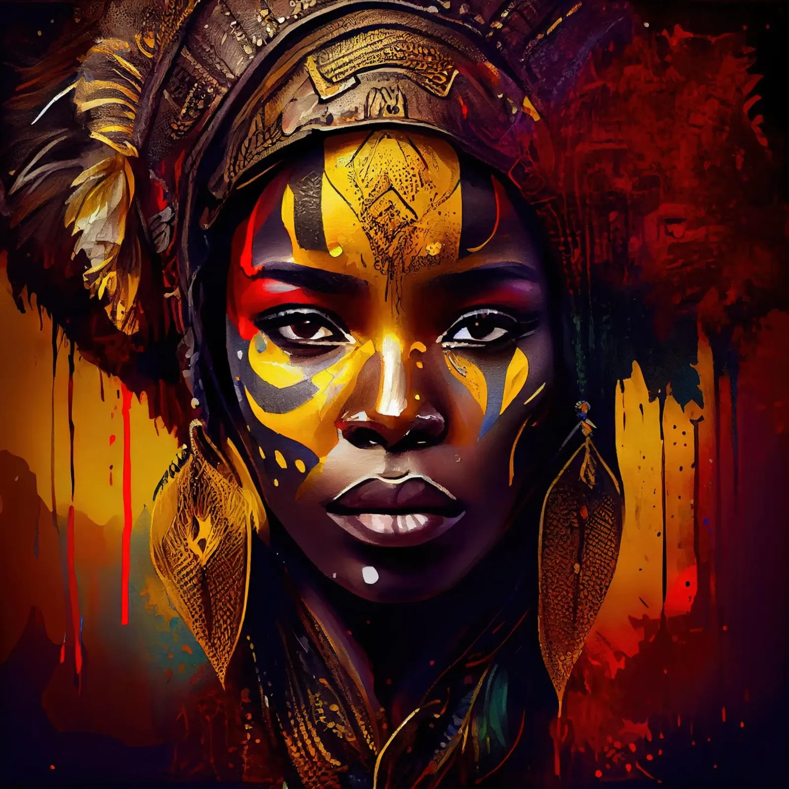 Poderosa mujer guerrera africana poster con marco de madera de Chromatic Fusion Studio