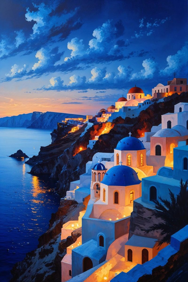 Twilight Glow Over Santorini's Clifftop Architecture pannello forex da AlbertKlee