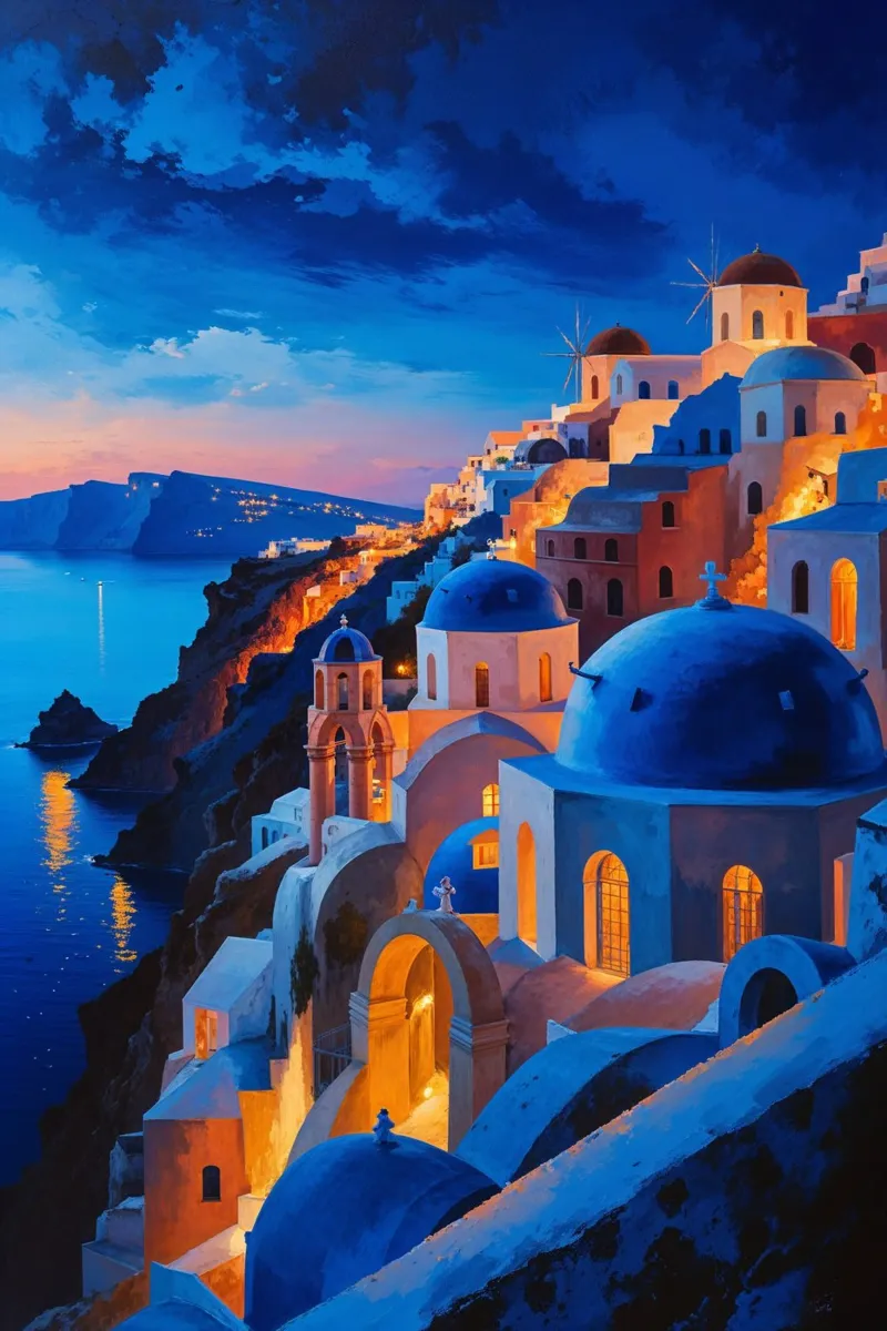 Golden Hour Magic in Santorini's Blue Domes carta hahnemühle da AlbertKlee