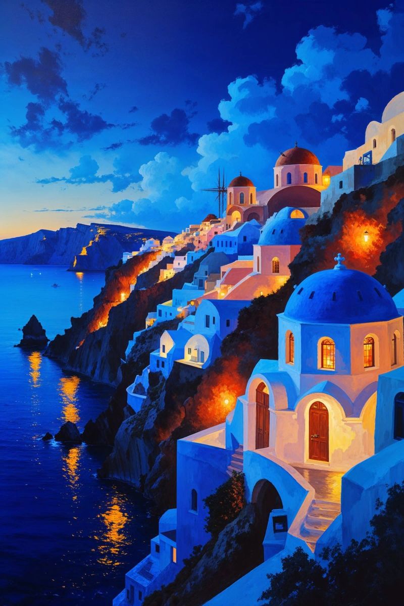 Santorini's Enchanting Twilight Horizon carta hahnemühle da AlbertKlee