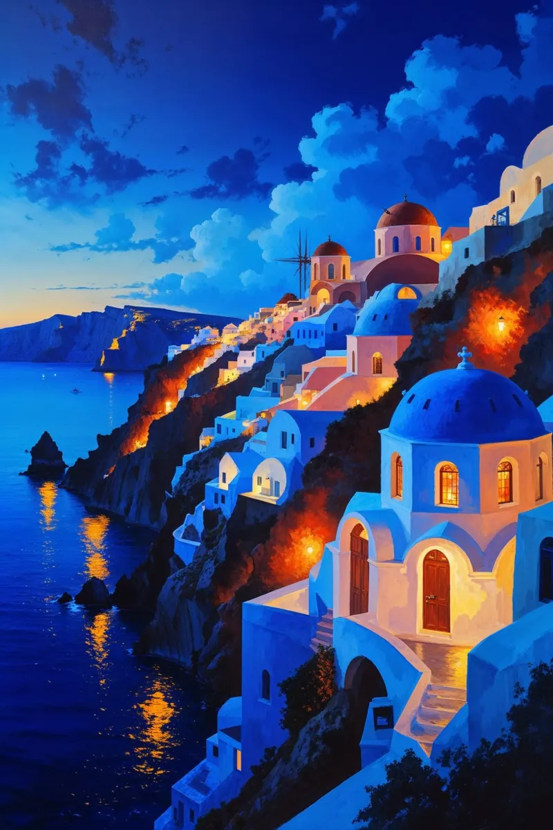Santorini's Enchanting Twilight Horizon poster da AlbertKlee