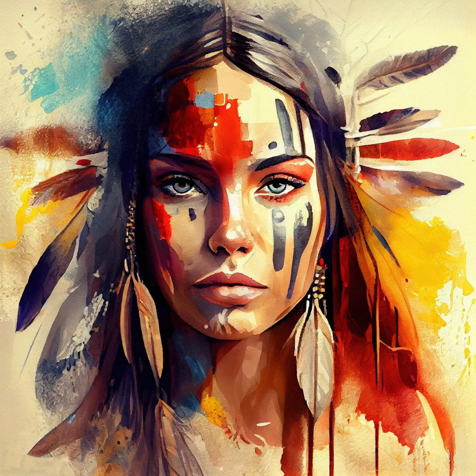 Krachtige Amerikaanse inheemse vrouw canvas met Baklijst van Chromatic Fusion Studio