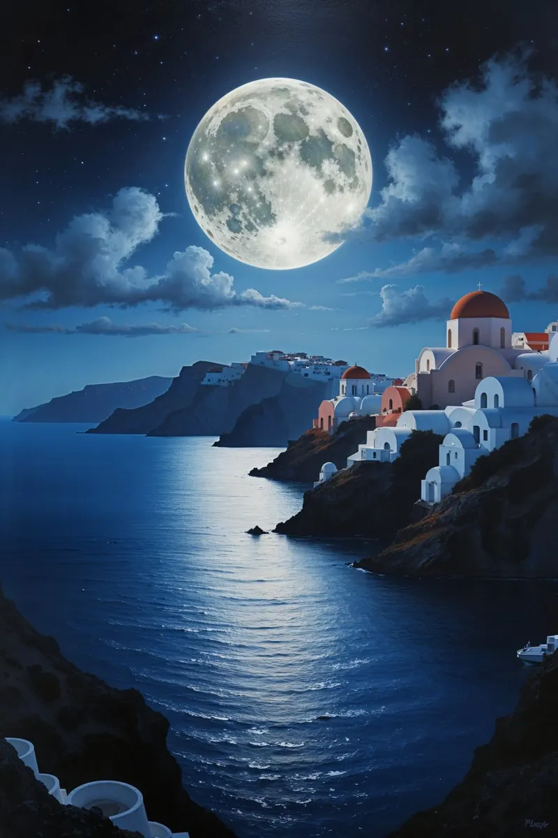 Santorini Under a Radiant Full Moon plexiglass da AlbertKlee
