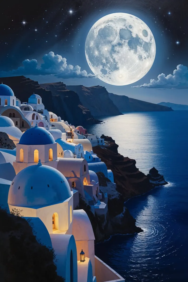 Moonlit Dreams of Santorini carta hahnemühle da AlbertKlee