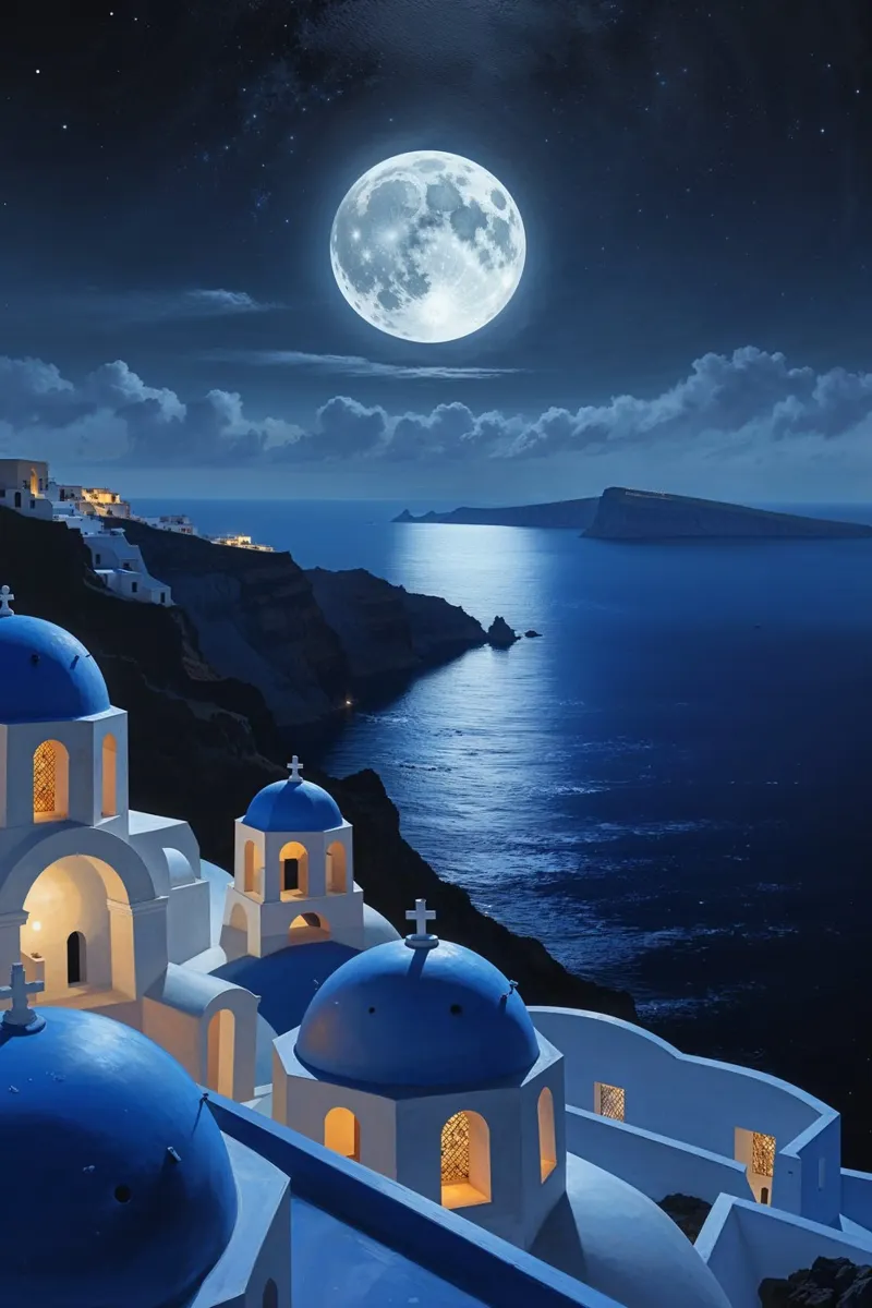 The Mystique of Santorini at Night carta hahnemühle da AlbertKlee