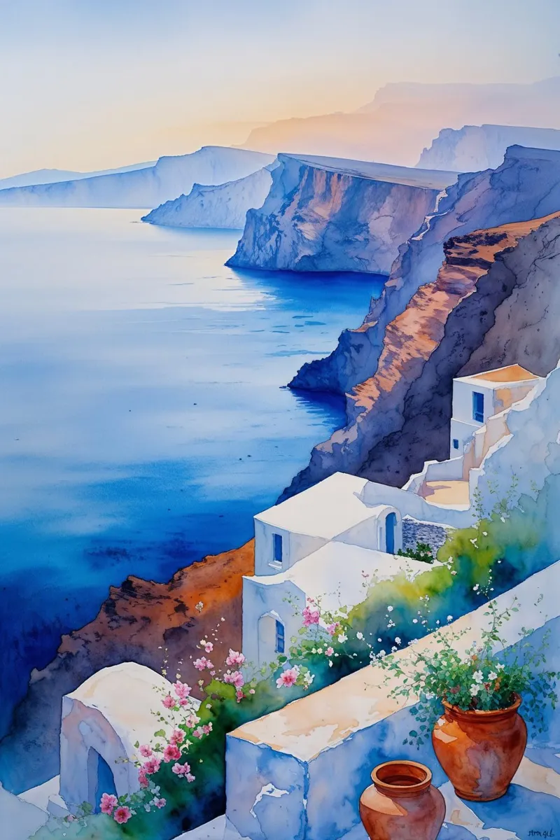 Santorini's Timeless Watercolor Charm carta hahnemühle da AlbertKlee