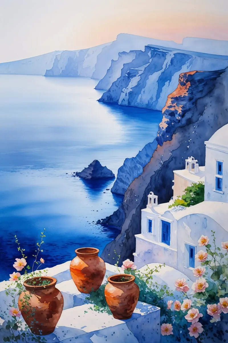 Cliffside Blooms Over the Caldera tela da AlbertKlee