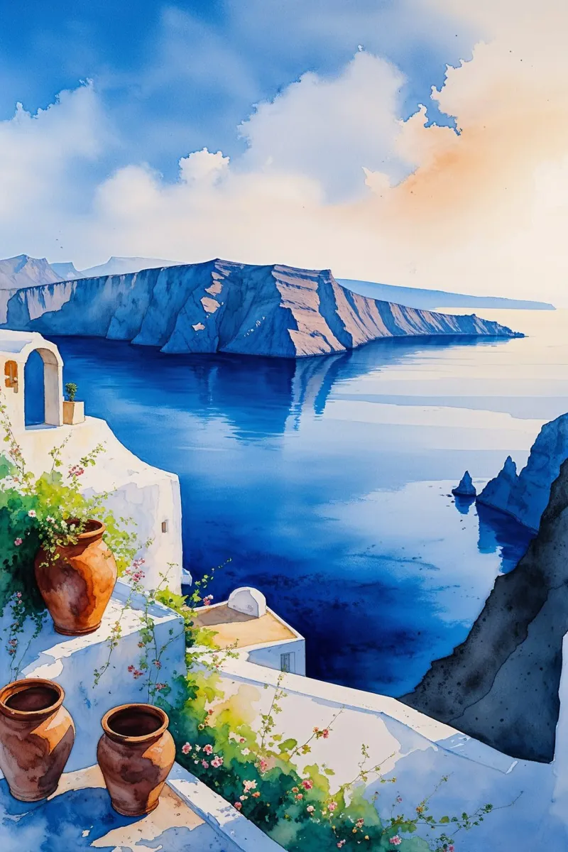 Santorini Morning Serenity poster da AlbertKlee
