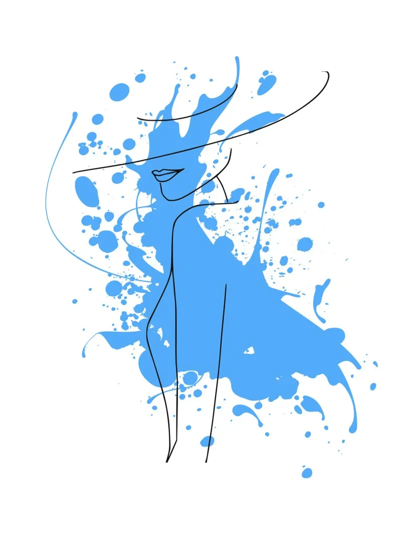 Donna nello stile della line art con accenti blu poster da ArtDesign by KBK