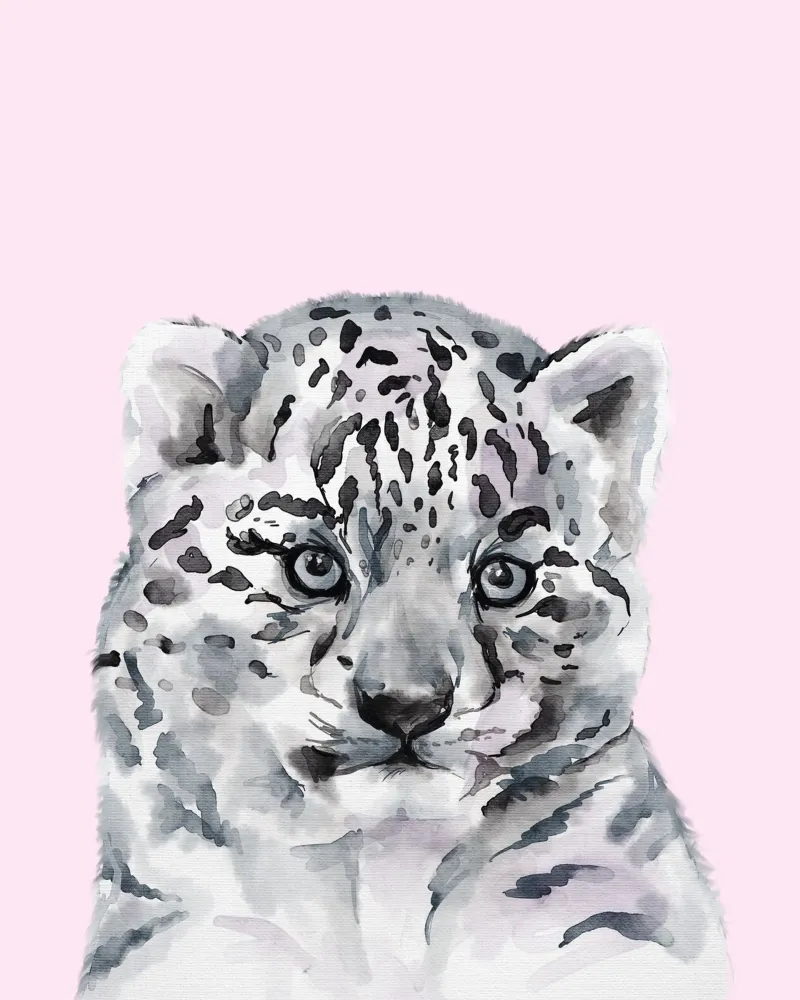 Poster pastello sulla fauna selvatica, simpatico leopardo delle nevi, stampa per l'asilo nido carta hahnemühle da Little Lila