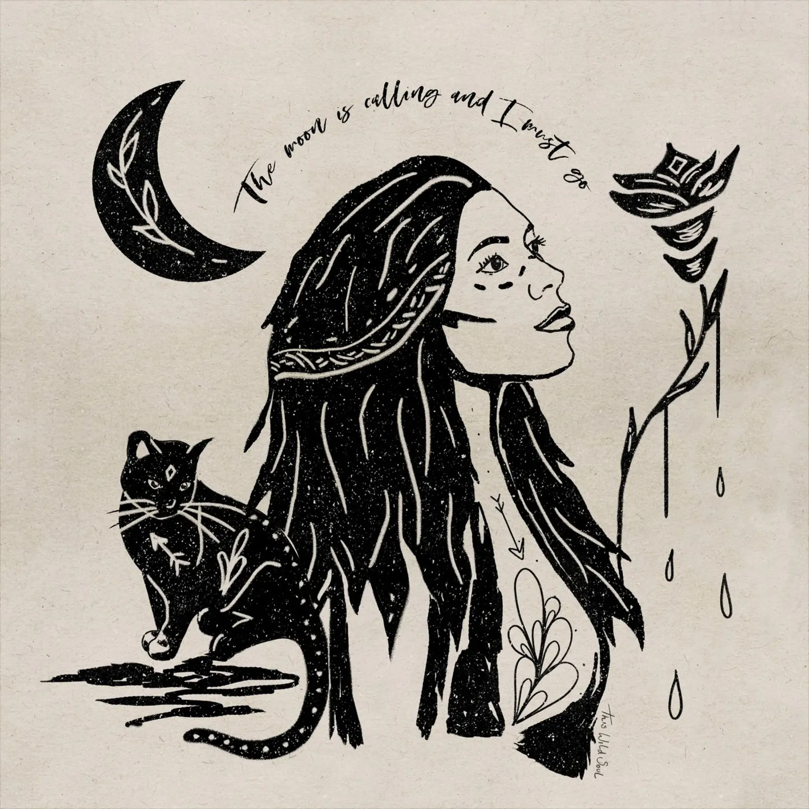 "La luna chiama e io devo andare" Tribale Strega Luna Nera pellicola backlit da This Wild Soul - Illustration