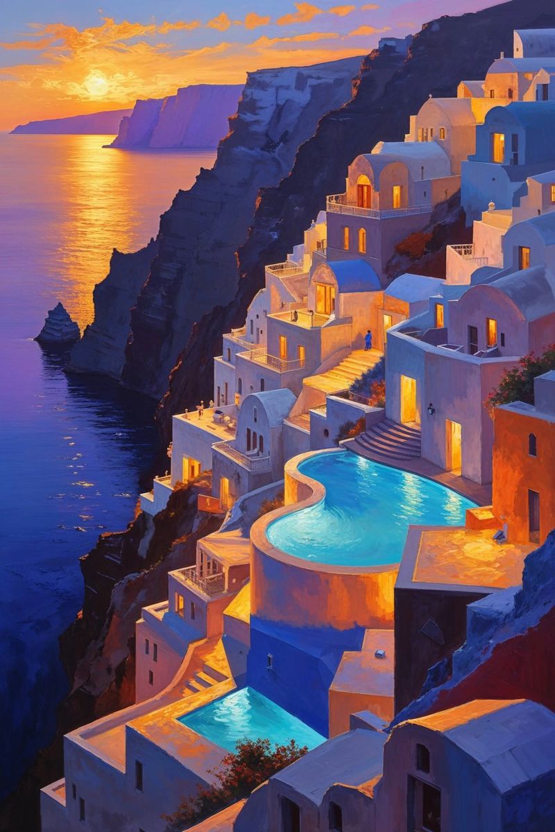 Santorini at Twilight carta hahnemühle da AlbertKlee