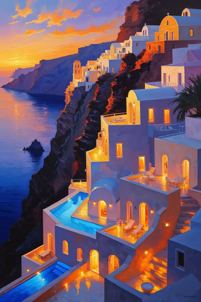 Santorini’s Sunset Serenity carta hahnemühle da AlbertKlee