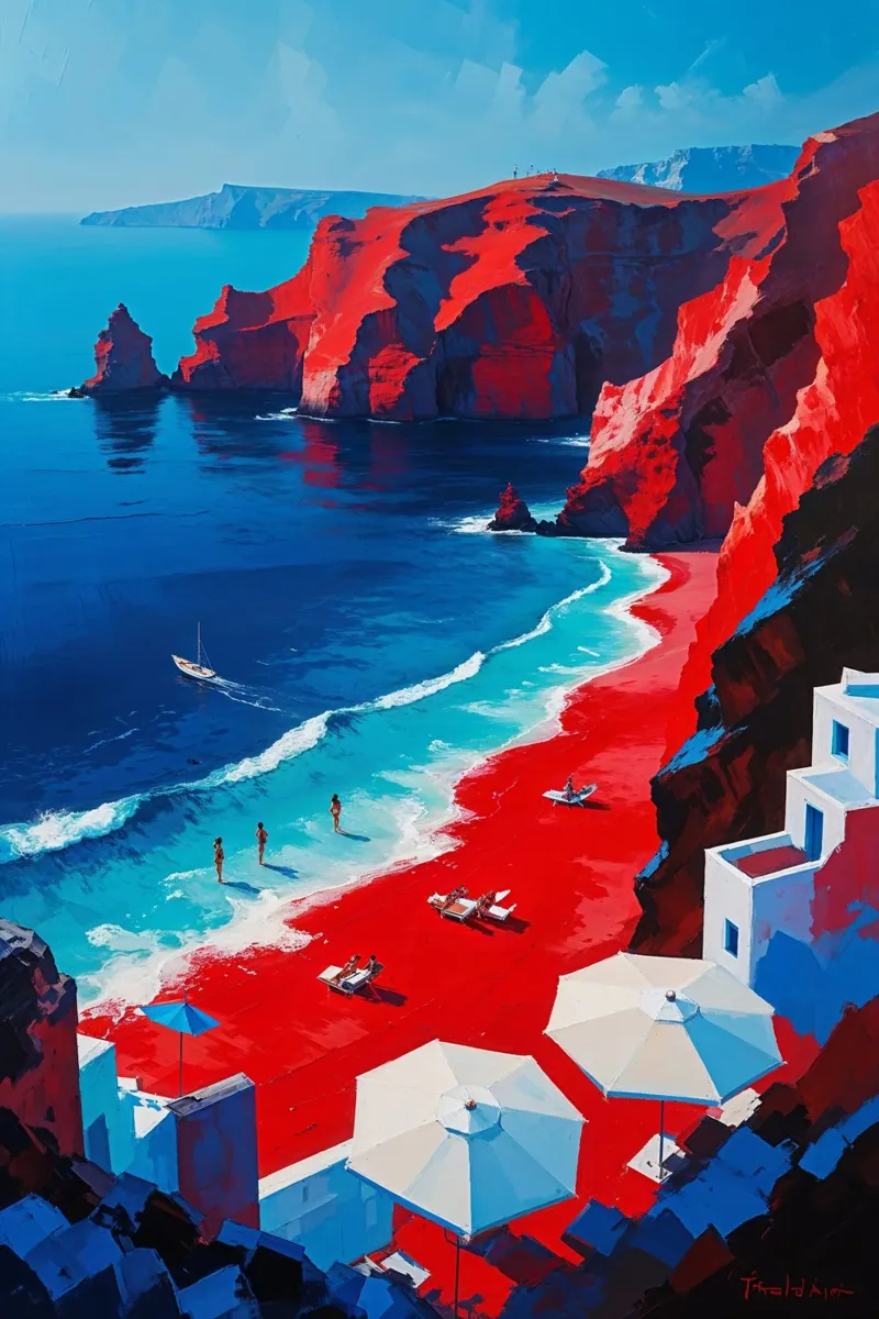 Santorini's Dreamy Sunset Over Coastal Rock Arches alluminio dibond da AlbertKlee