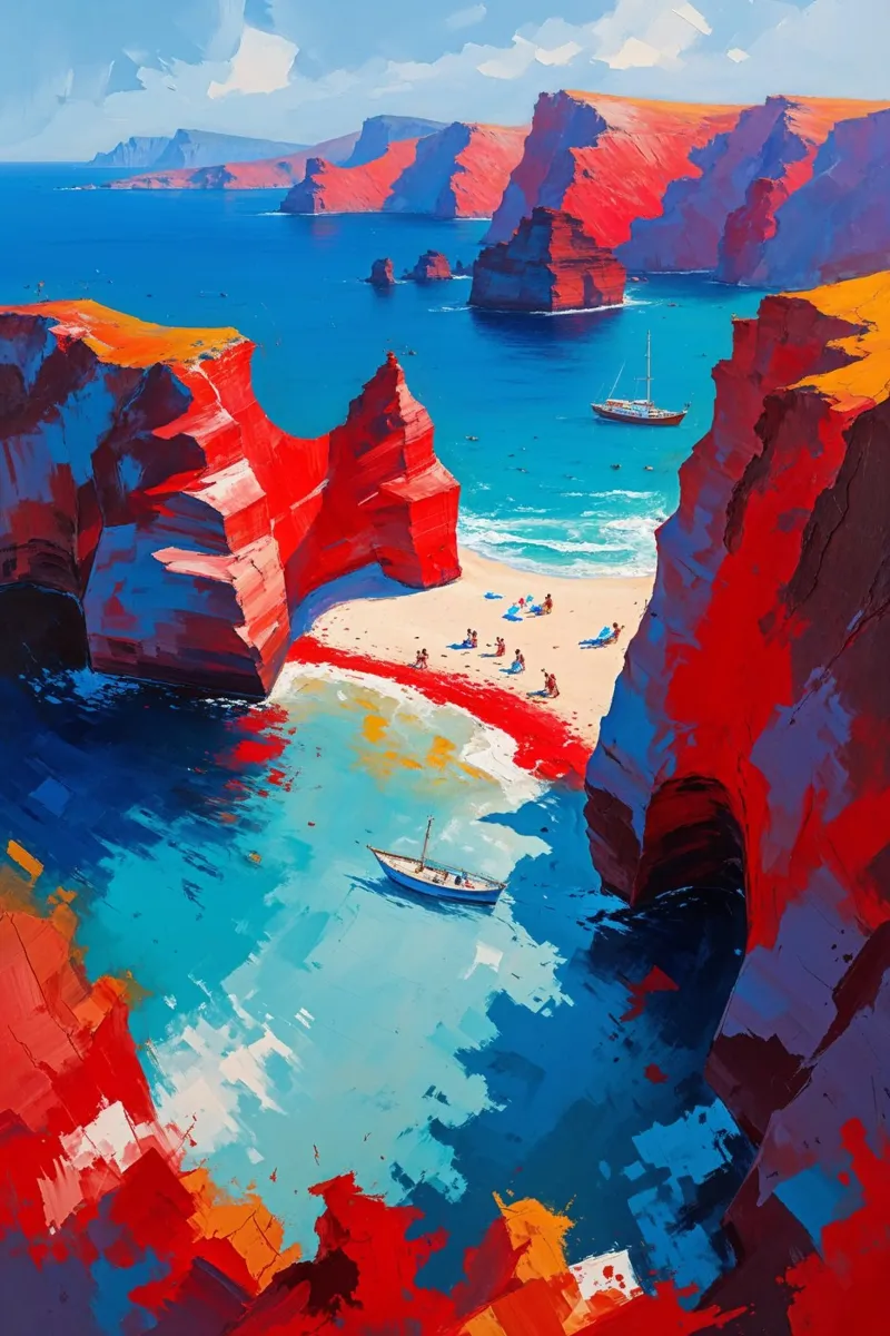 Serene Coastal Haven in Santorini with Boats carta hahnemühle da AlbertKlee