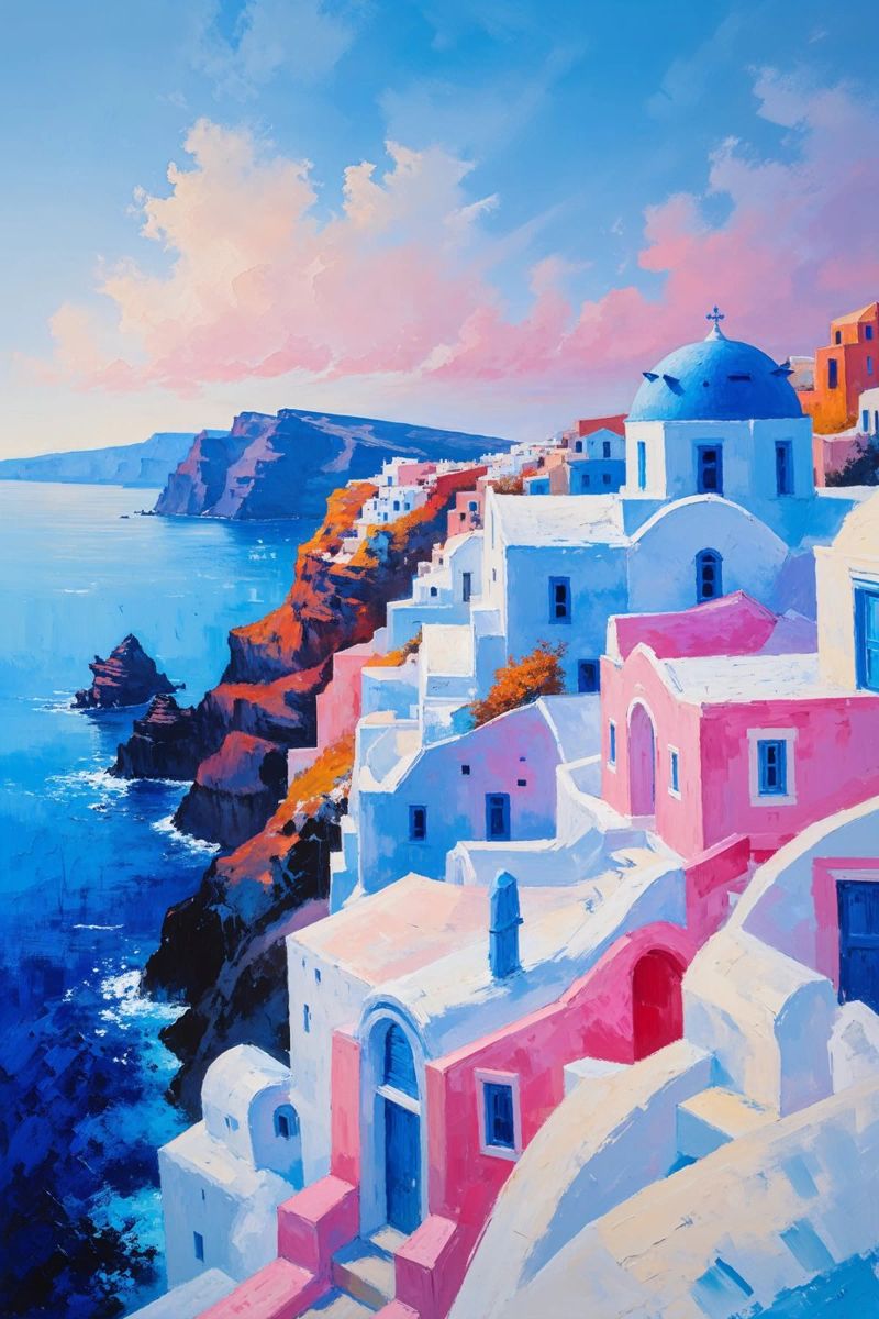 Sunrise Over Santorini’s Cascading Domes poster da AlbertKlee