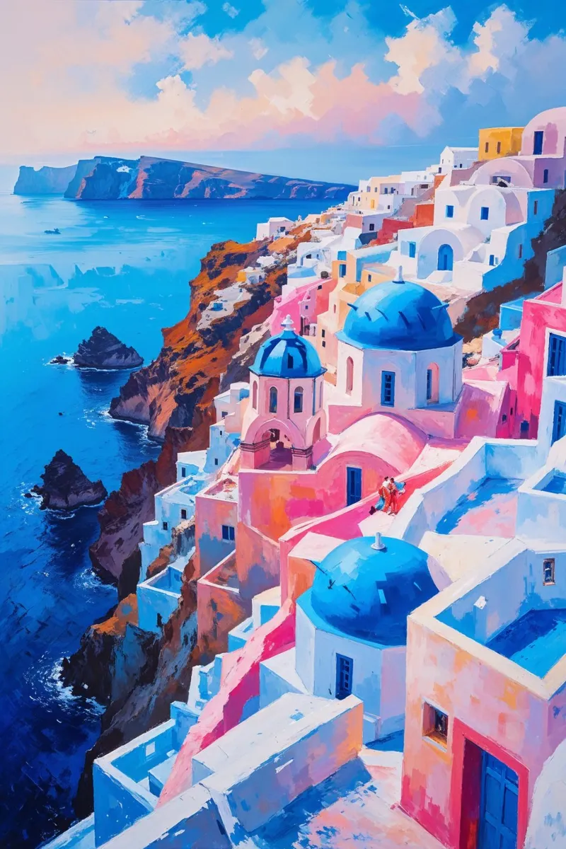 The Cascading Domes of Oia, Santorini canvas van AlbertKlee