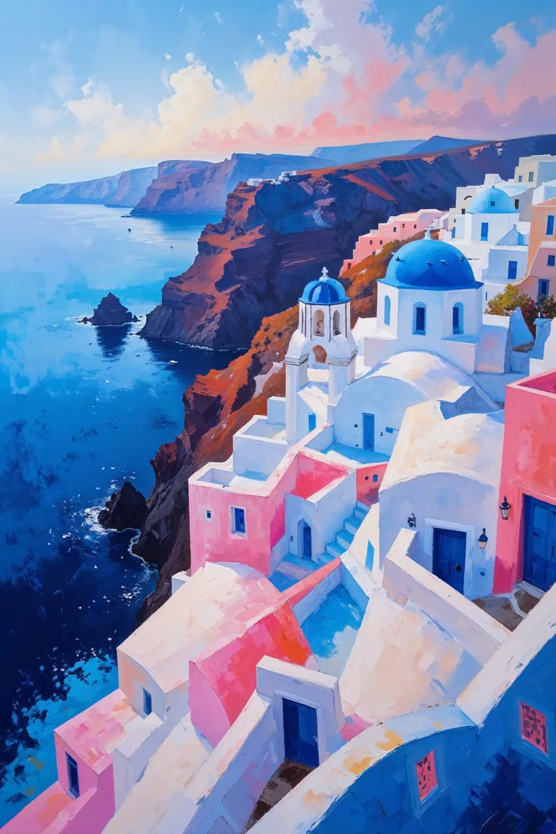 Santorini’s Cascading Domes in Morning Glow plexiglass da AlbertKlee