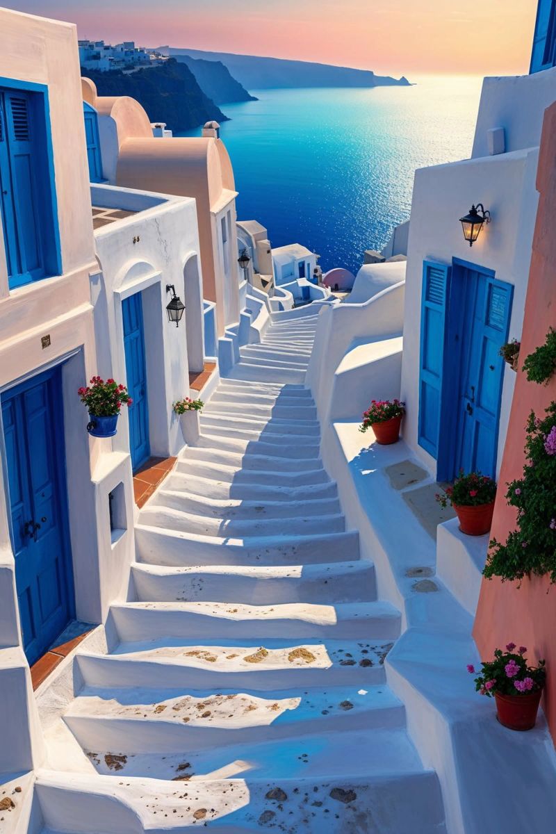 Whitewashed Steps to the Aegean in Santorini poster de AlbertKlee