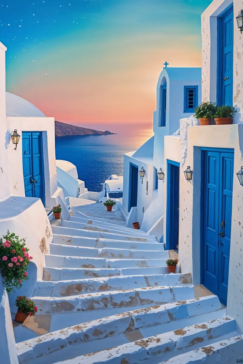 Sunlit Pathways of Santorini’s Charm Hahnemühle von AlbertKlee