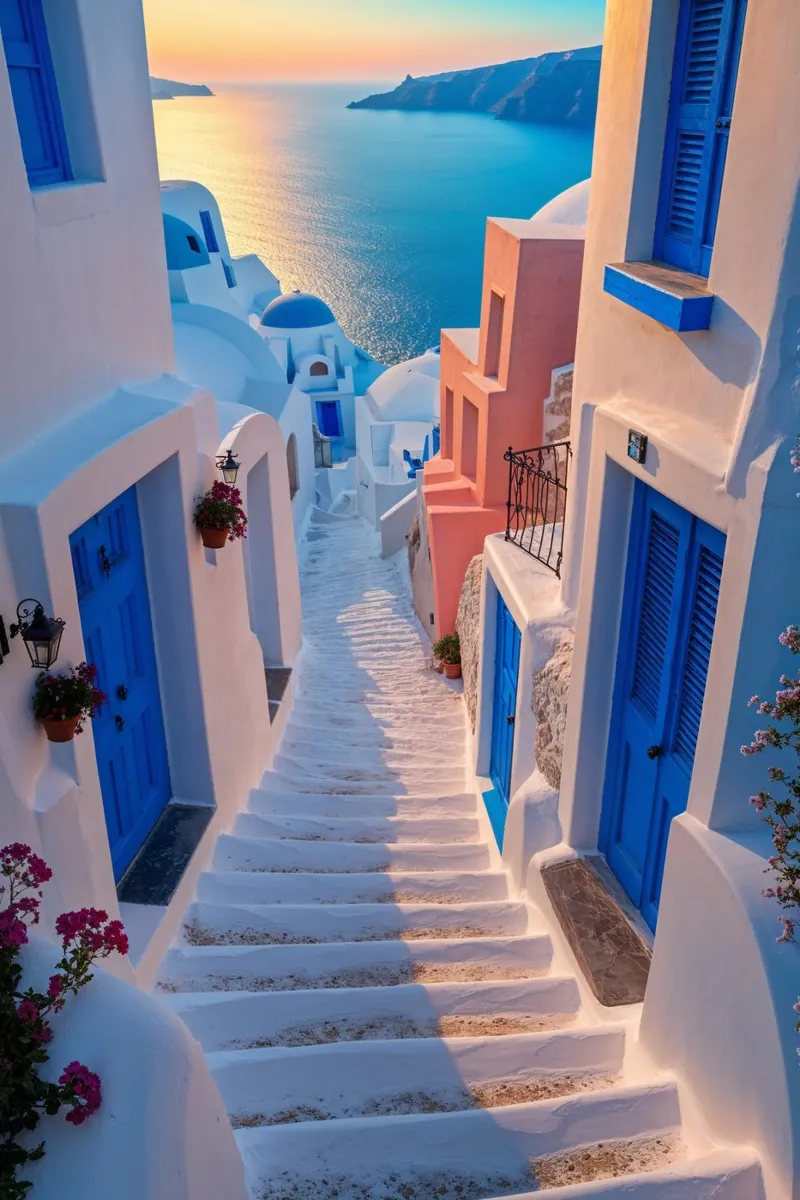Santorini’s Timeless Steps at Sunset carta hahnemühle da AlbertKlee