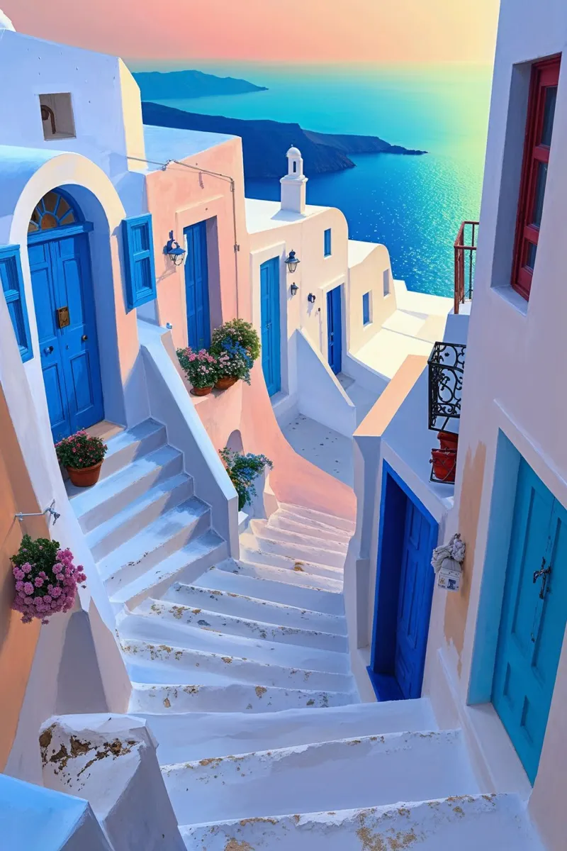 Sun-Kissed Steps of Santorini alluminio dibond da AlbertKlee