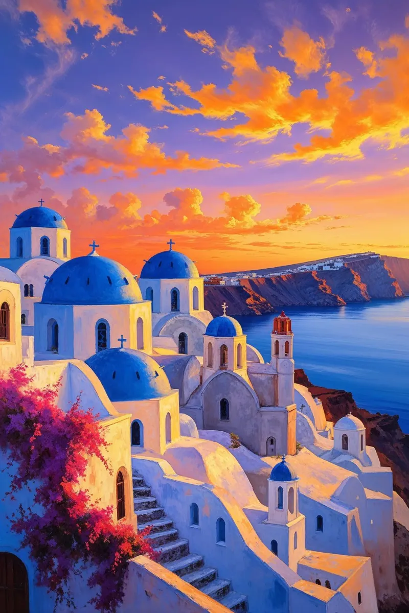 Santorini’s Blue Domes at Twilight plexiglass da AlbertKlee