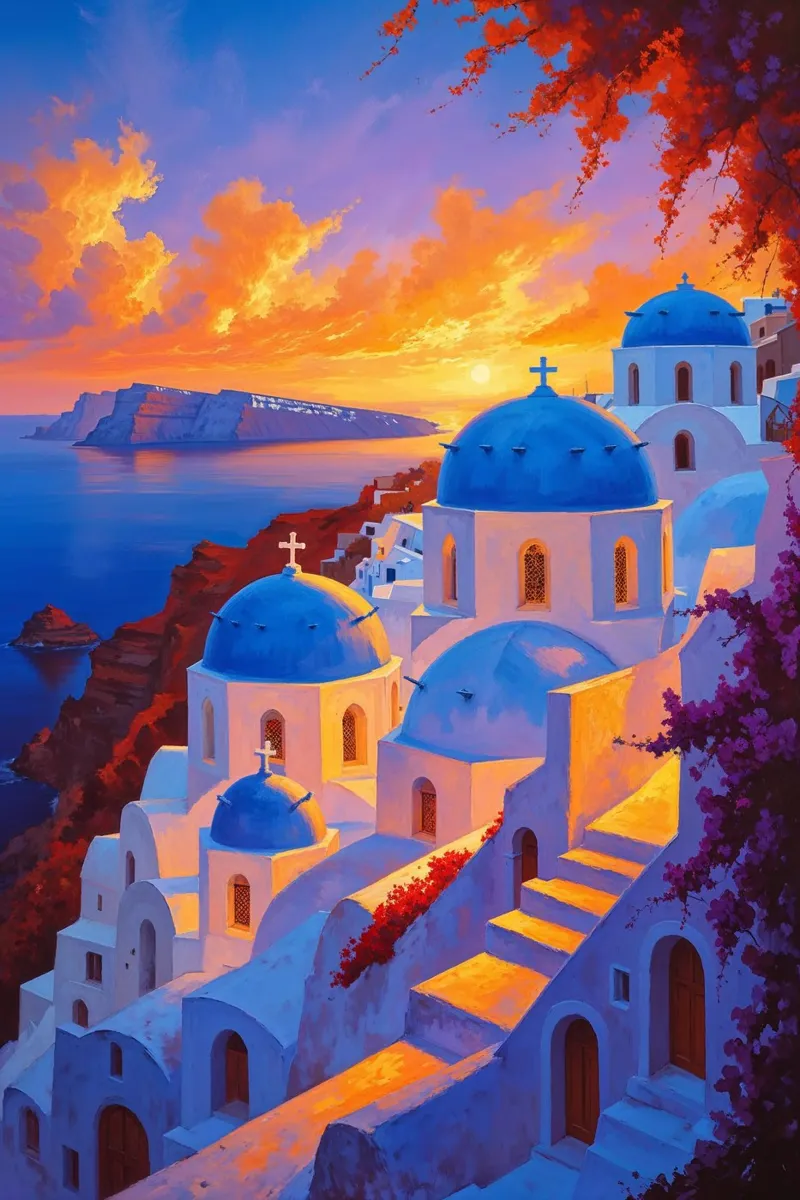 Golden Sunset Over Santorini’s Domes alluminio dibond da AlbertKlee