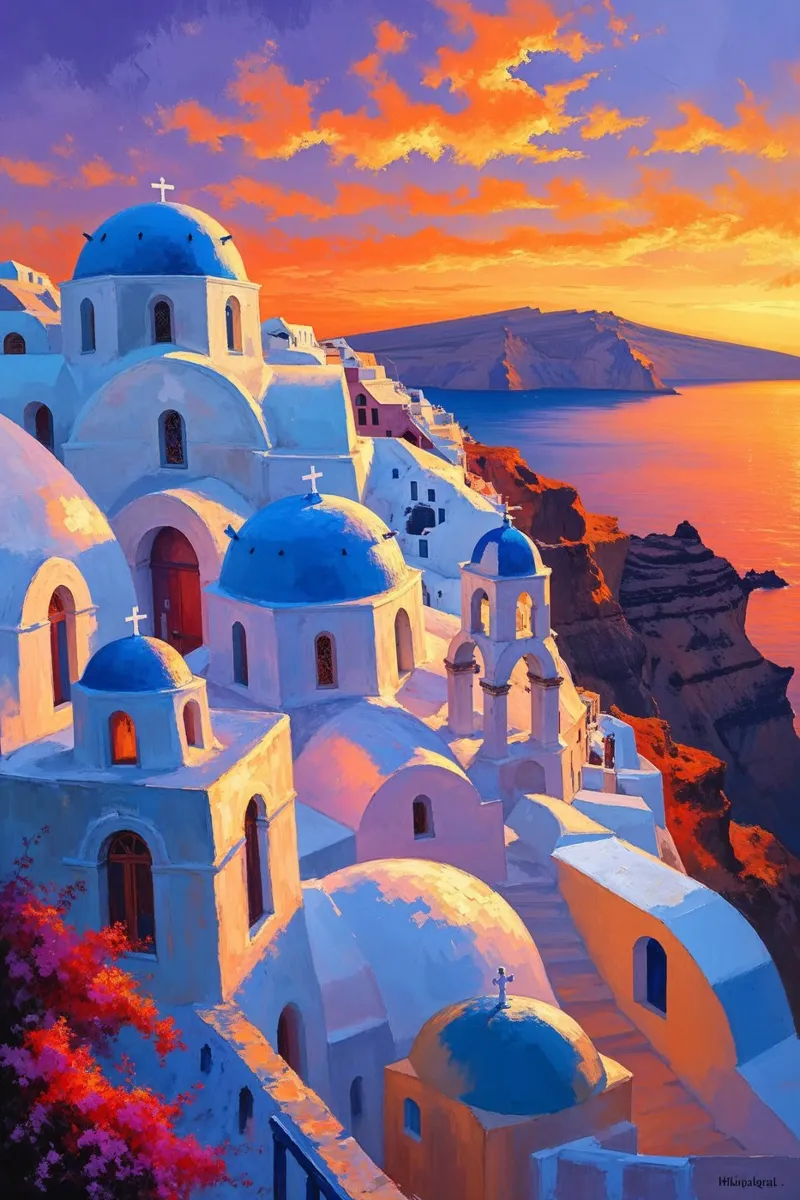 Sunset Glow over Santorini Domes pannello forex da AlbertKlee