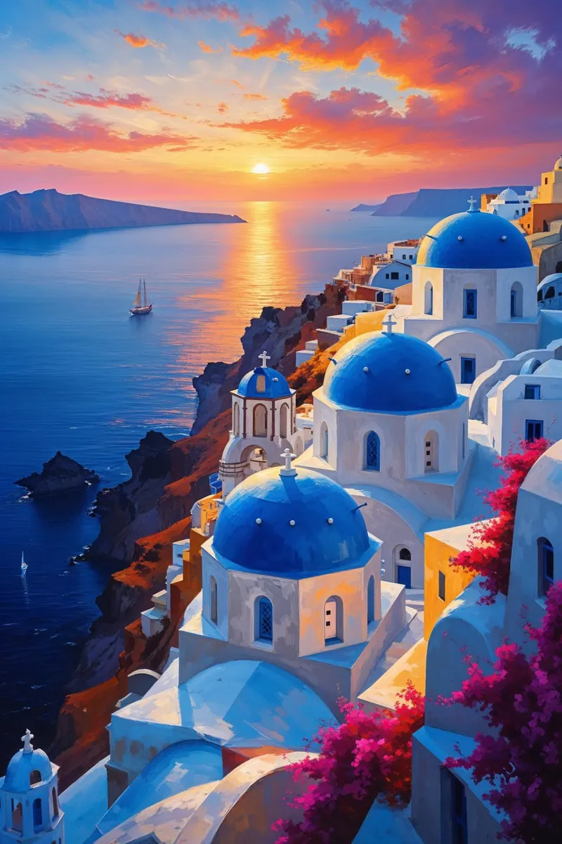 Evening Lights of Oia Poster von AlbertKlee