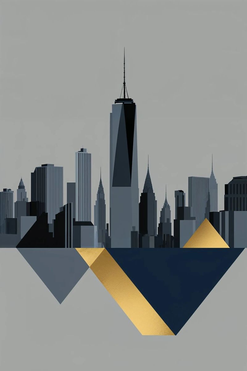 Abstract Skyline with Gold-Toned One World Trade Center poster by AlbertKlee