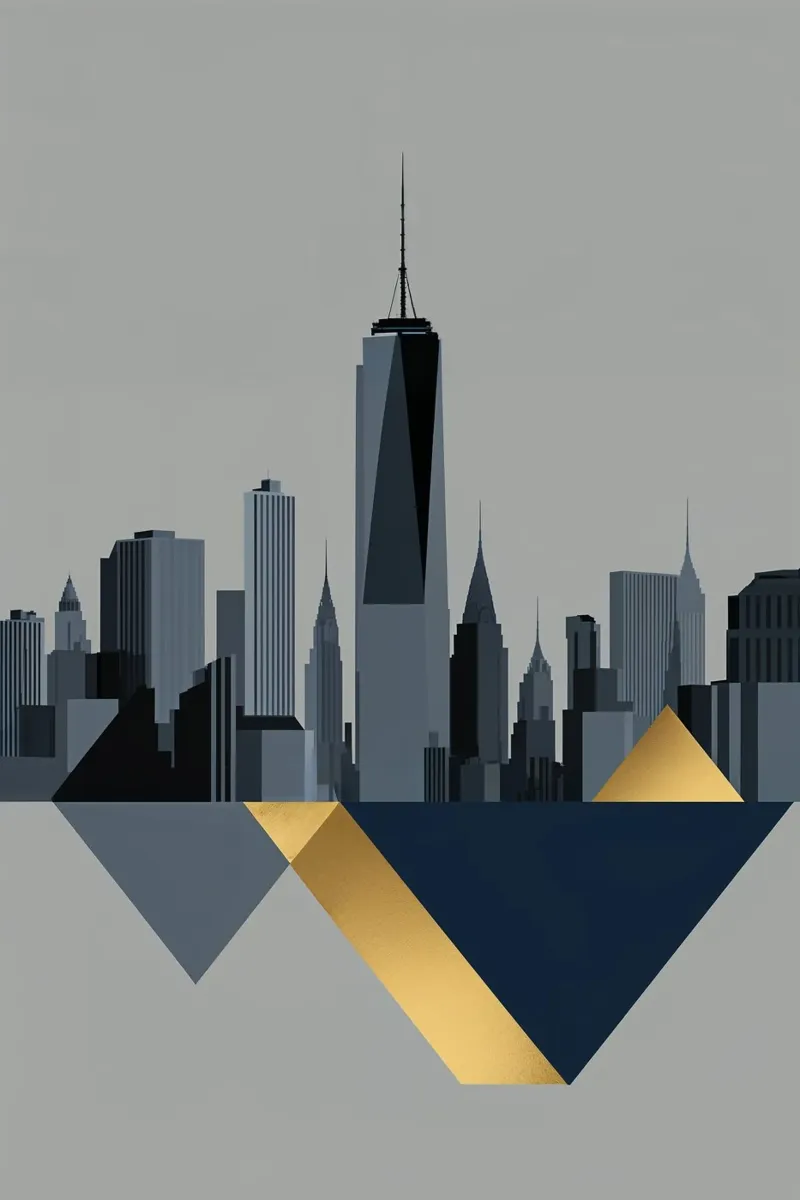 Abstract Skyline with Gold-Toned One World Trade Center metacrilato de AlbertKlee