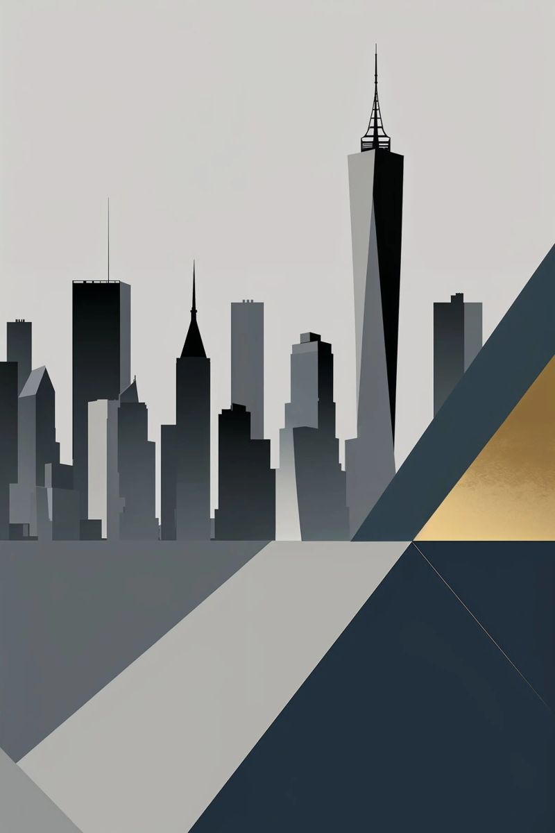 Geometric New York Skyline with Sleek Gold Highlights Poster von AlbertKlee
