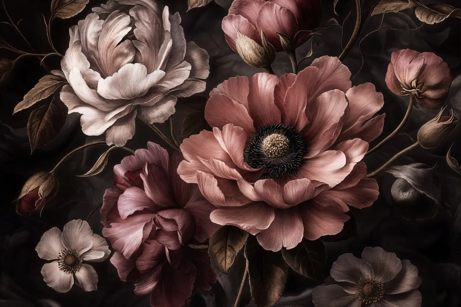 Fiori vittoriani d'epoca a mezzanotte pellicola backlit da Andrea Haase Vintage World