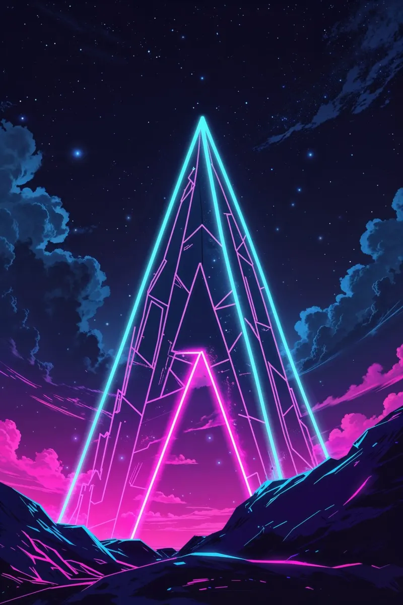 Retro Neon Arc and Cosmic Peaks carta hahnemühle da AlbertKlee