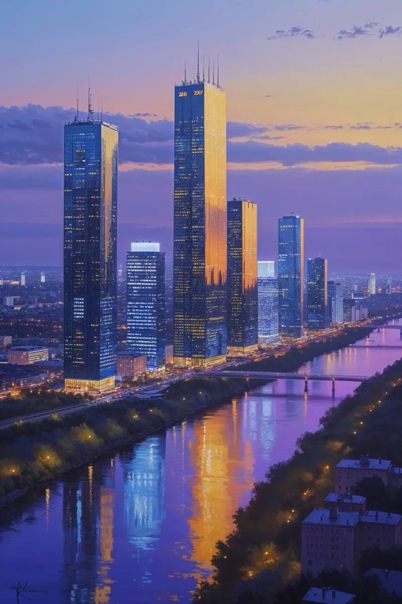 Kyiv's Vibrant Twilight Reflections alluminio dibond da AlbertKlee
