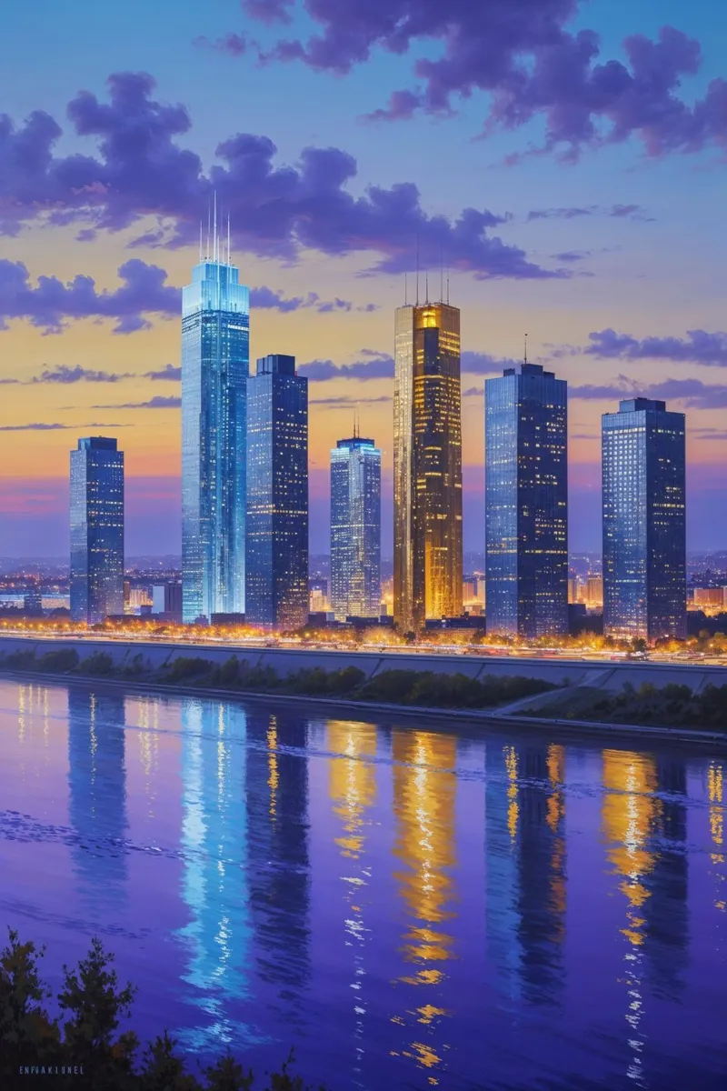 Kyiv's Modern Skyline in Golden Hour poster da AlbertKlee