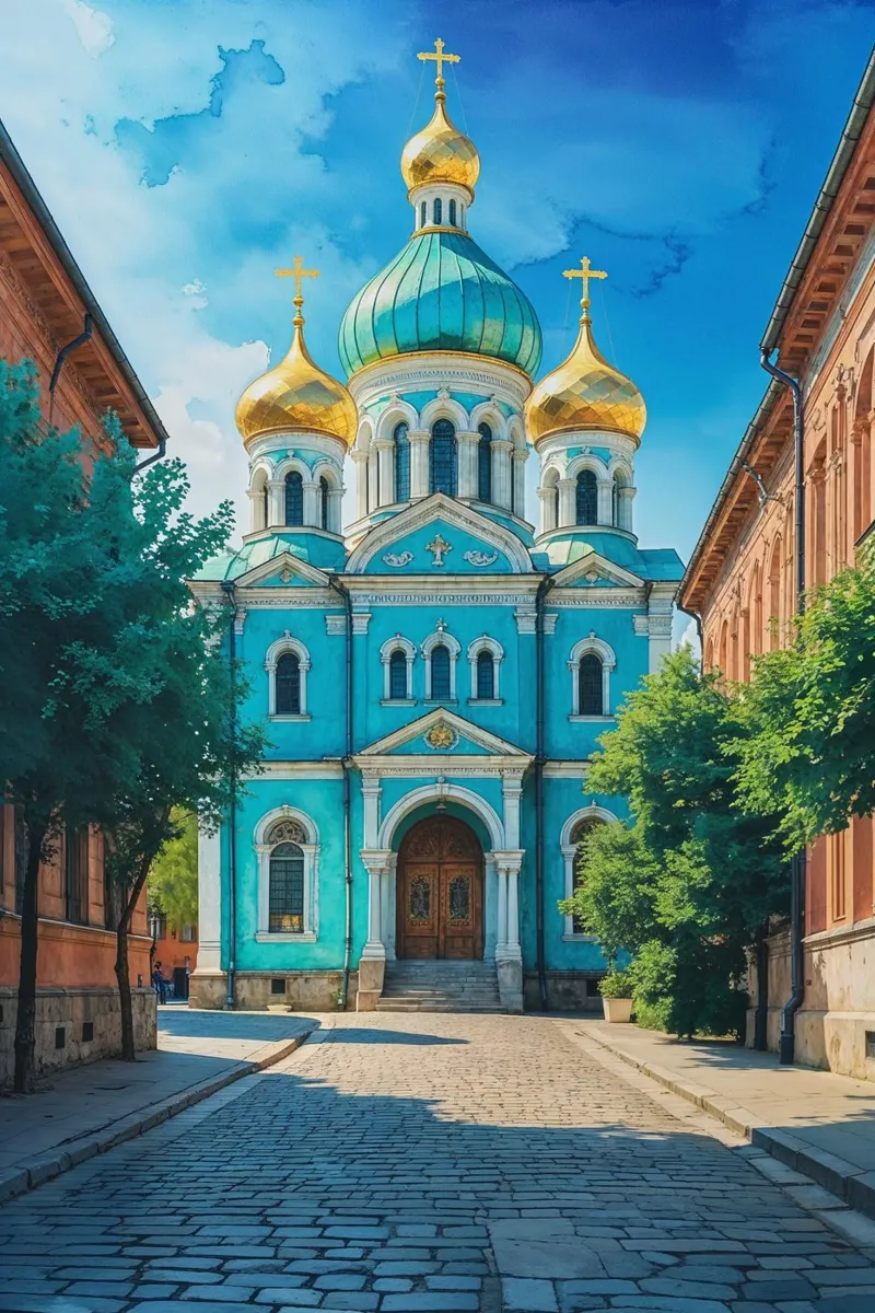 Azure Serenity: Kyiv's Charming Cathedral poster con telaio in plastica da AlbertKlee