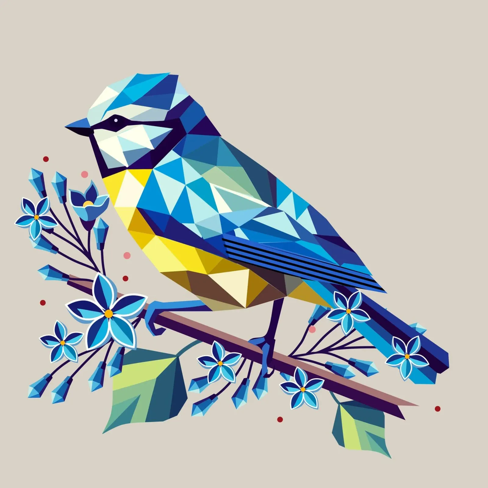 Cincia blu geometrica su ramo lilla - natura armoniosa poster con telaio in plastica da namosh