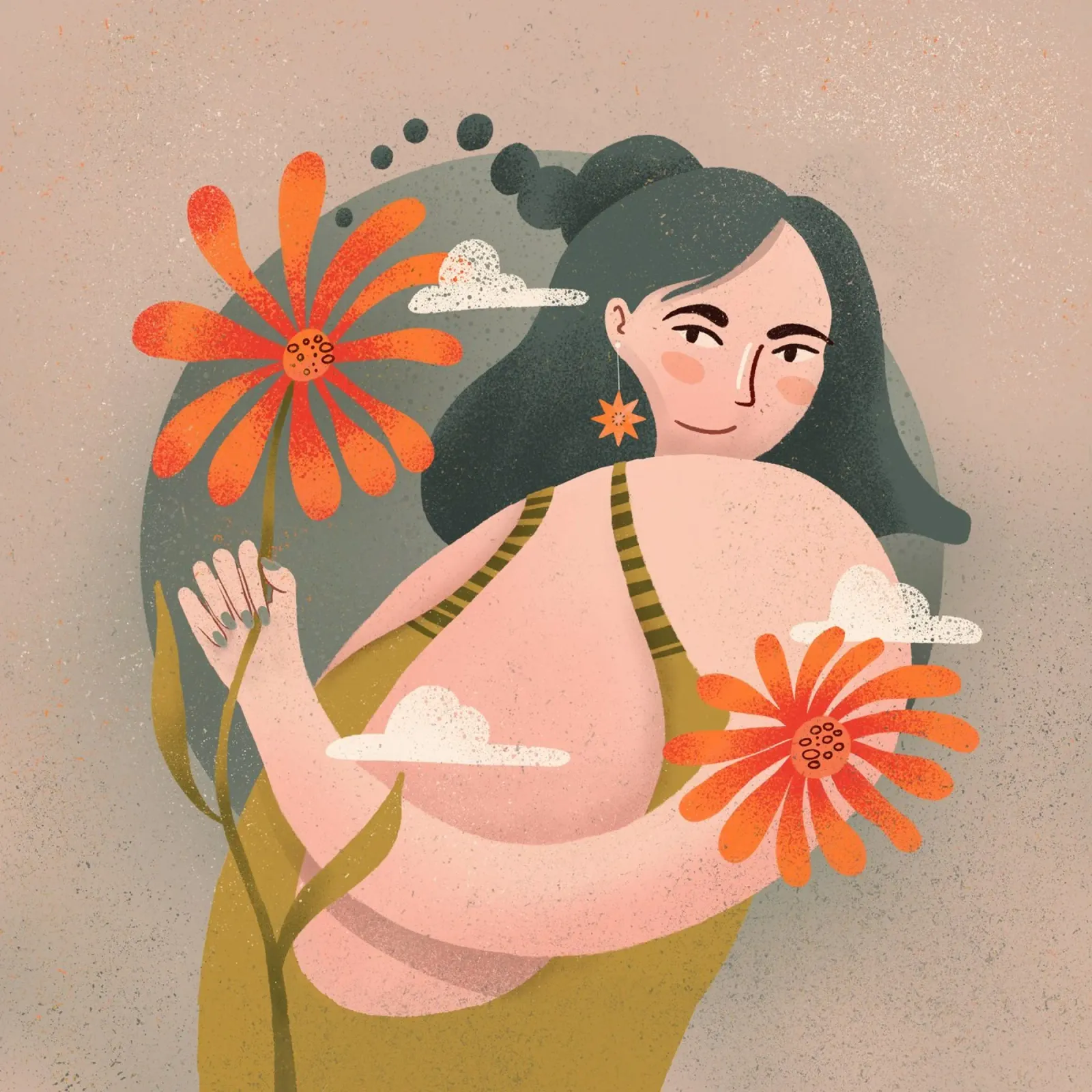 Frau mit Blume in der Hand blickt über Schulter Hahnemühle von Bold & Beautiful
