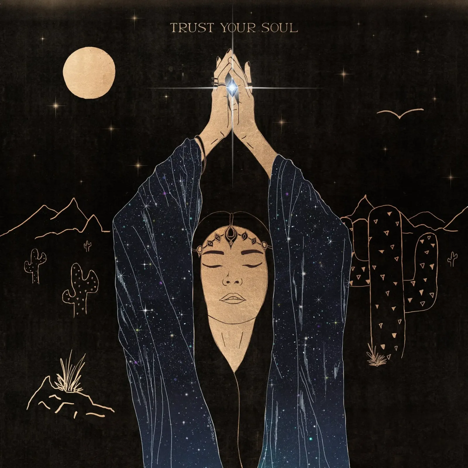 Fidati della tua anima Desert Boho Nero, Oro, Luna, Galassia, Stelle carta hahnemühle da This Wild Soul - Illustration