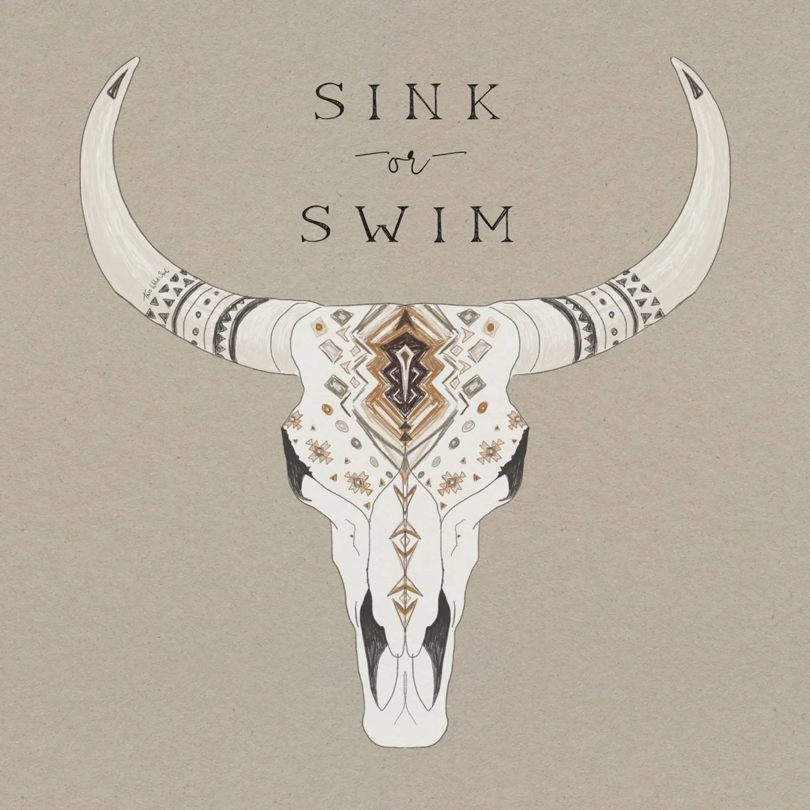Sink or Swim Joshua Tree Ranch Teschio di bisonte motivo azteco pellicola backlit da This Wild Soul - Illustration