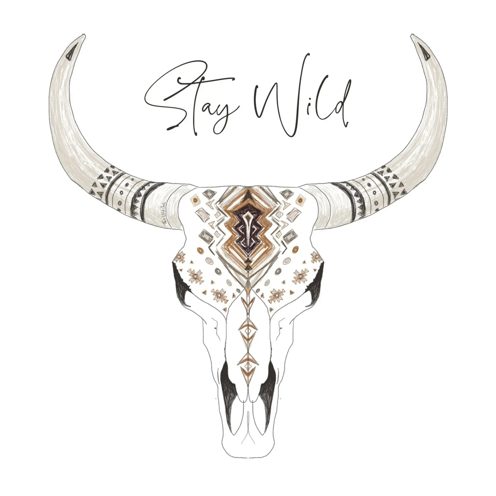 Stay Wild Boho Bison Skull Tulum Mexico Inspired Animal Art hahnemühle by This Wild Soul - Illustration