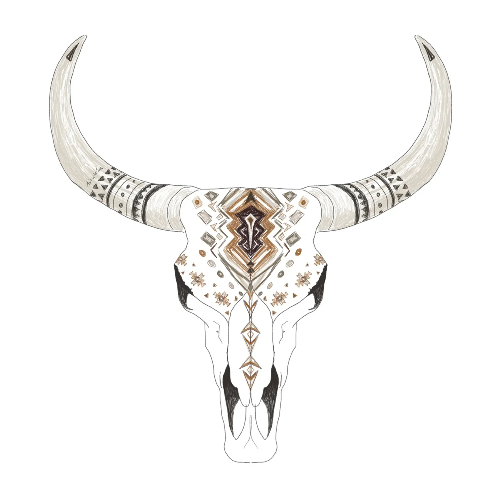 Boho Aztec Patterned Bison Skull Art canvas by This Wild Soul - Illustration
