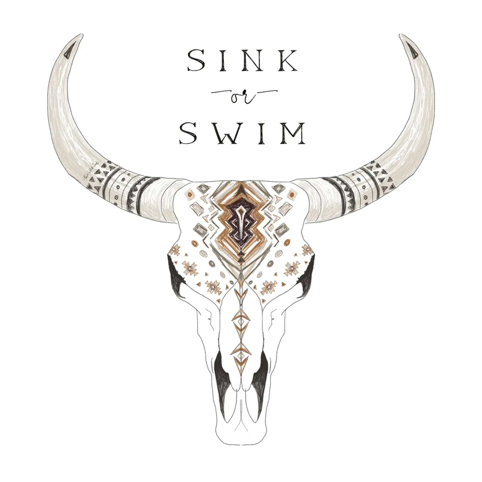 Sink or Swim Tipografia del deserto sud-occidentale Boho Teschio di bisonte pellicola backlit da This Wild Soul - Illustration